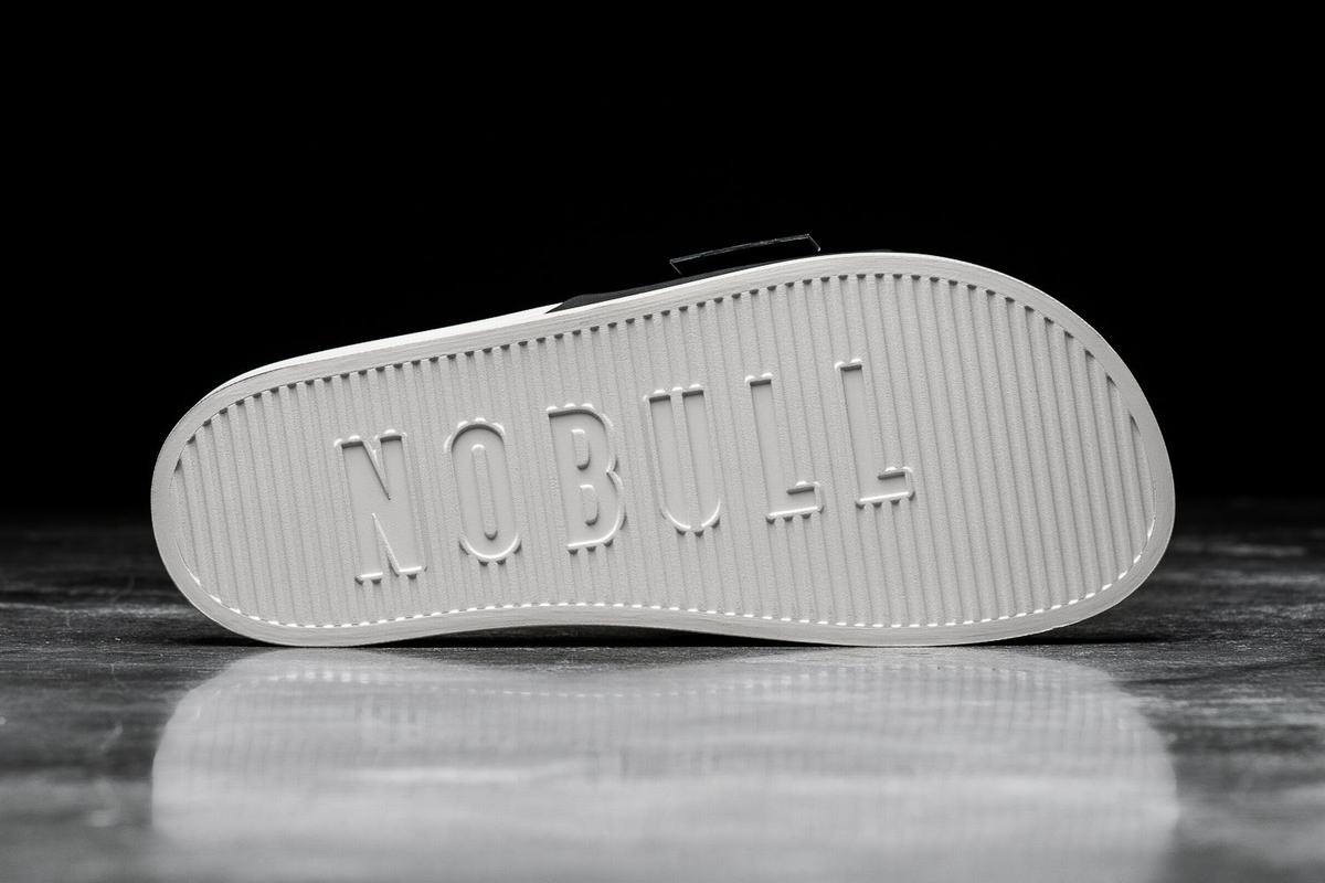 Nobull Adjustable Men's Slides Black White | Australia (TK2086)